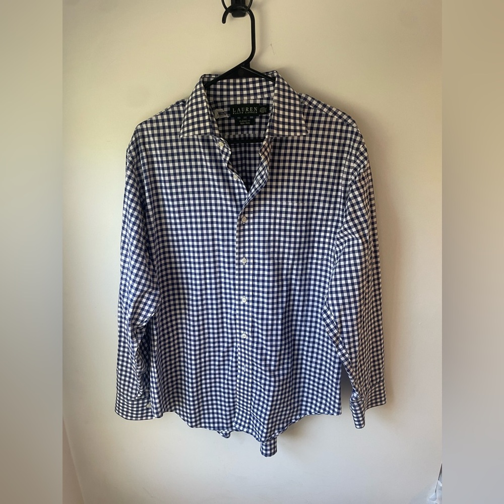 Lauren Ralph Lauren Men’s Blue and White Checkered Button Down Neck 16.5